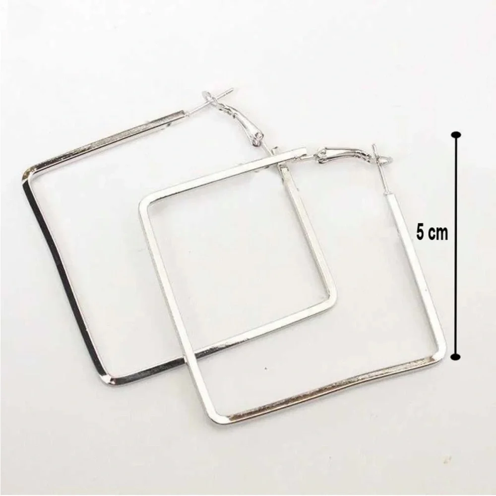 Silver Square Metallic Hoop Earrings - Picture 8 of 8